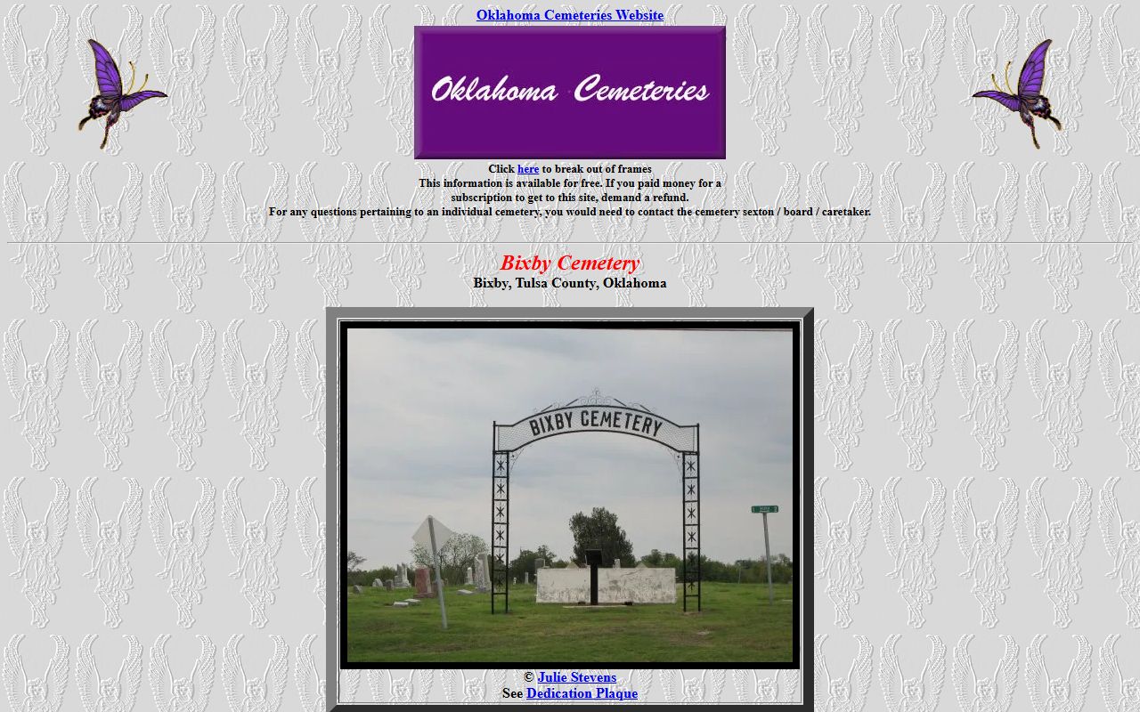 Bixby Cemetery burial records for obituary research