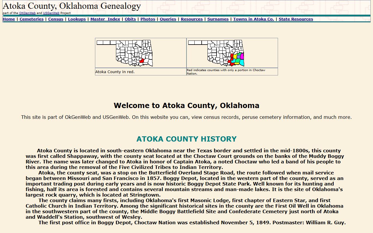 OKGenWeb Atoka County obituary and death records page