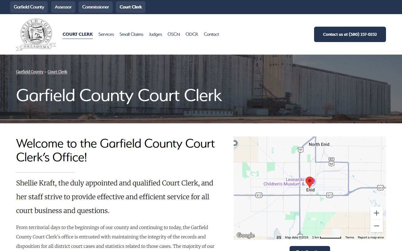Garfield County Court Clerk website for searching obituary and death records in Enid
