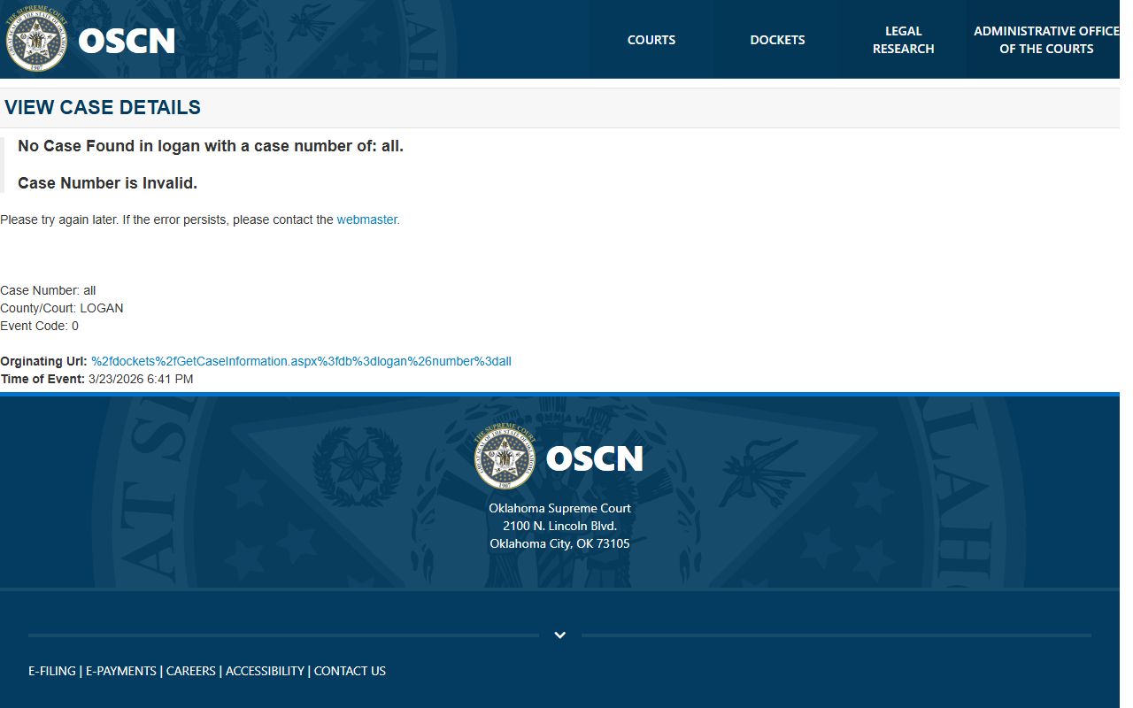 Logan County Court Clerk OSCN search for obituary and death records in Oklahoma