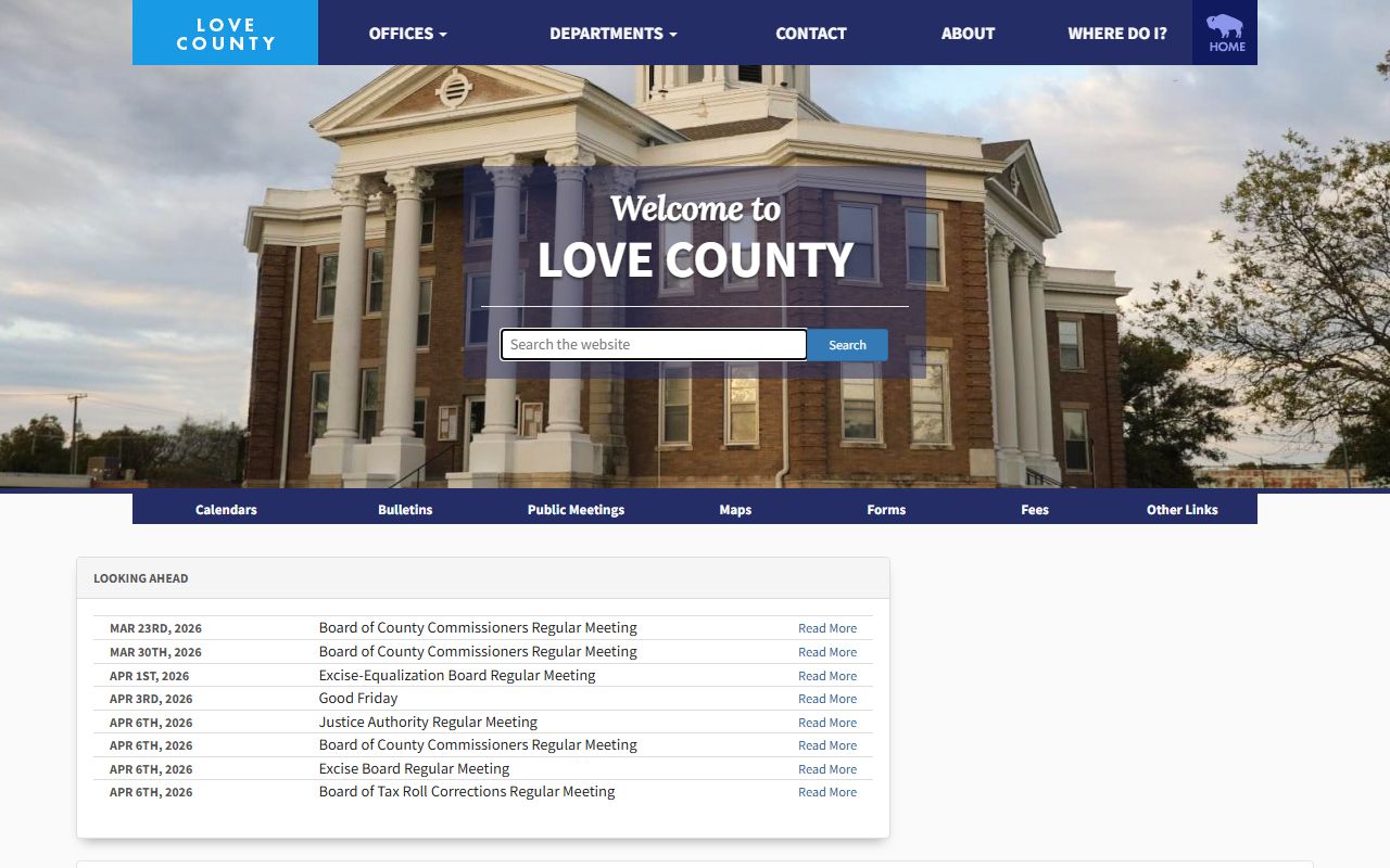 Love County Clerk Office website for obituary and death records in Marietta Oklahoma