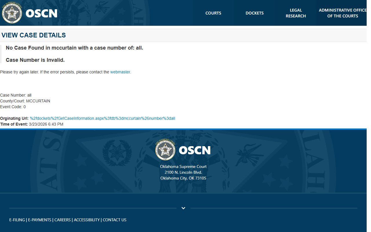 McCurtain County Court Clerk OSCN search for obituary and death records in Oklahoma