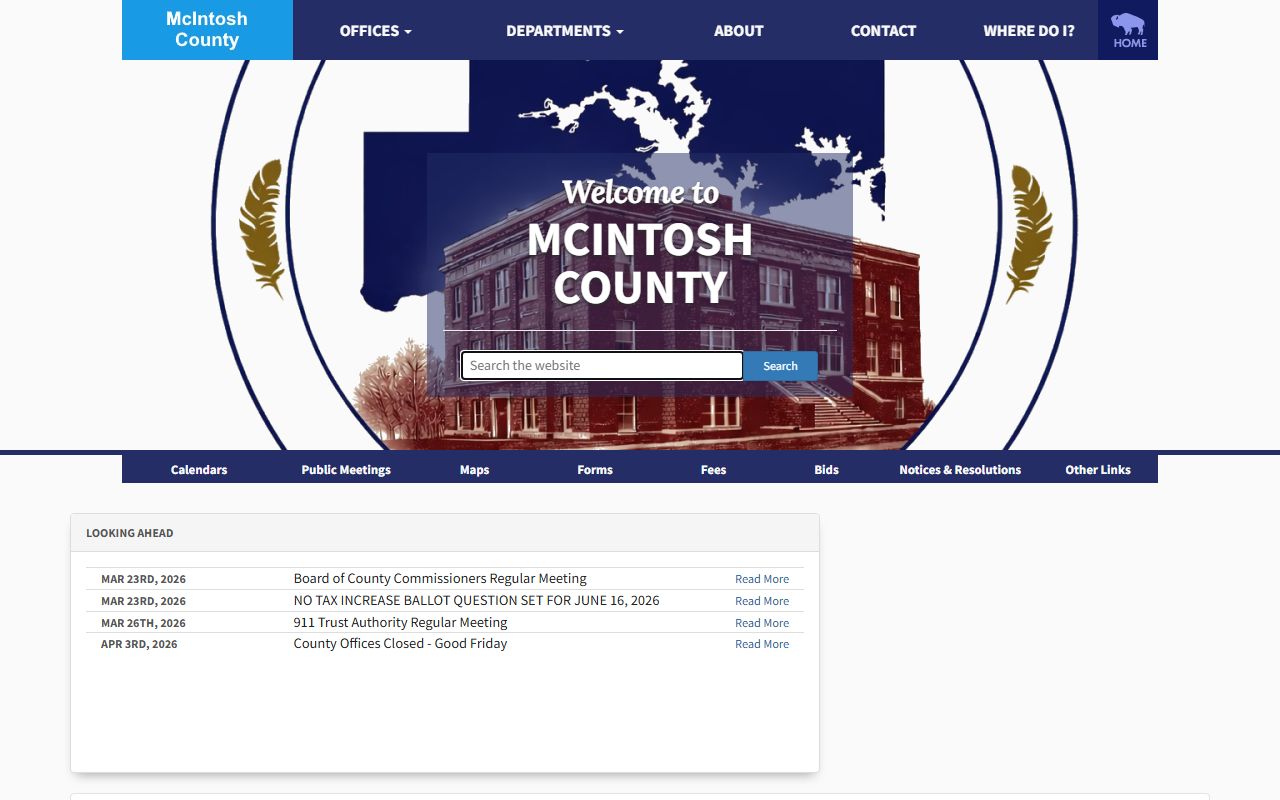 McIntosh County Clerk Office website for obituary and death records in Eufaula Oklahoma