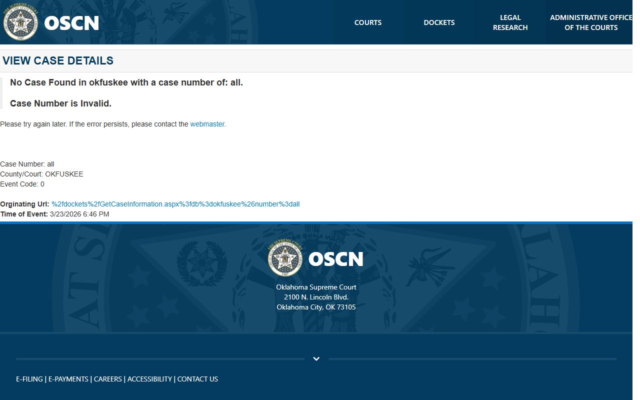 Okfuskee County Court Clerk OSCN obituary and death records