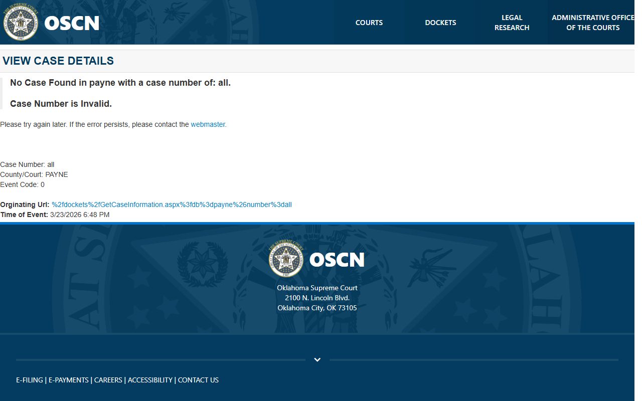 Payne County Court Clerk obituary and death records on OSCN