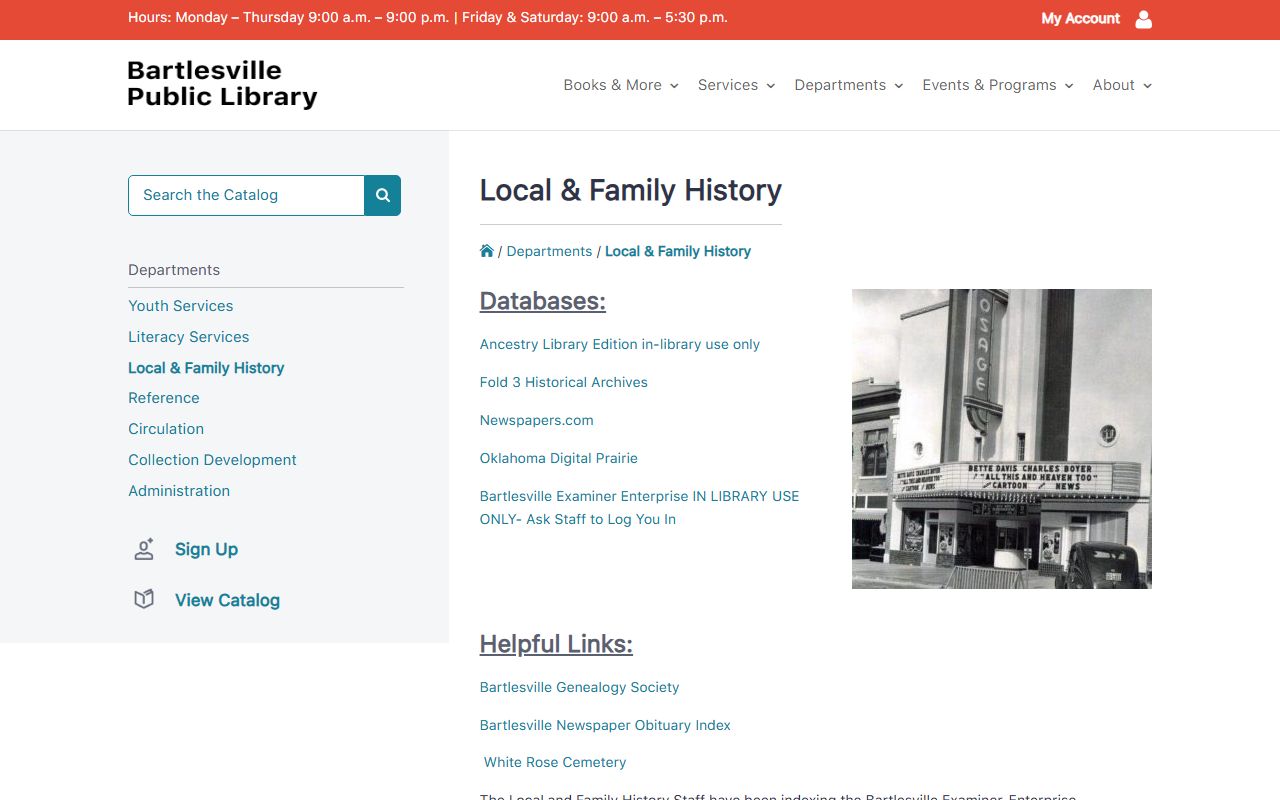 Bartlesville Public Library obituary and death records research